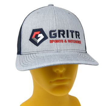 WEBY Richardson 112 Heather Grey/Navy OSFA Trucker Hat with Gritr Sports and Outdoors Logo (HAT-112-HG/NVY-GRITRSPORTS)
