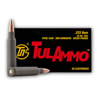 TULAMMO Steel Cased 223 Rem. 55 Grain FMJ Ammo, 20 Round Box (TA223550)
