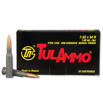 TULAMMO Steel Cased 7.62x54mmR 148 Grain FMJ Ammo, 20 Round Box (TA762548)