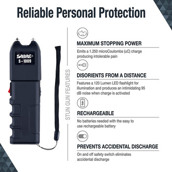 SABRE Stun Gun with Flashlight and Anti-Grab Bar Technology (S-1009)