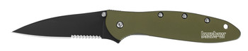 KERSHAW Leek Olive with Black Blade Serrated Folding Knife (11660OLBLKST)