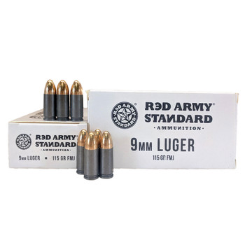 RED ARMY STANDARD 9mm Luger 115Gr FMJ 50rd Box/1000rd Case Handgun AmmoÂ (AM3091)