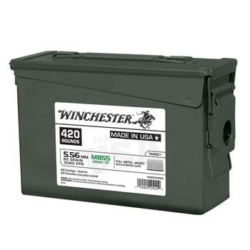 WINCHESTER AMMO 5.56x45mm NATO 62gr M855 Green Tip FMJ 420 Bx/2 Cs Rifle Ammo (WM855420CS)