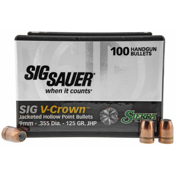 Sierra Bullets V-Crown, .355 Diameter, 9MM, 125 Grain, Jacketed Hollow Point, 100 Count 9925