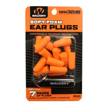 WALKER'S GAME EAR 7 Pairs Orange Foam Plugs with Black Aluminum Carry Canister (GWP-PLGCAN-OR)