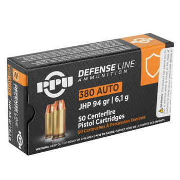 PPU Defense 380 ACP 94gr Jacketed Hollow Point 50rd/Box Handgun Ammo (PPD380A)