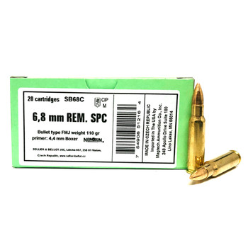SELLIER & BELLOT 6.8mm Remington SPC 110gr FMJ 20 Bx/50 Cs Rifle Ammo (SB68C)