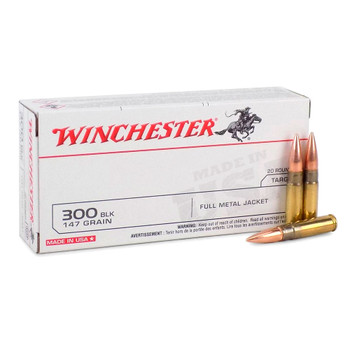 WINCHESTER AMMO USA 300 Blackout 147Gr FMJ 20rd Box Rifle Ammo (USA300B147)