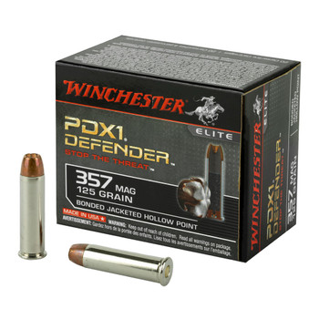 WINCHESTER AMMO PDX1 Defender 357 Magnum 125Gr Bonded JHP 20 Bx/10 Cs Handgun Ammo (S357MPDB)