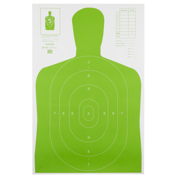 Action Target B-27E High Visibility Target, Fluorescent Green, Silhouette Cut Off Below Ring 7, 23"x35", 100 Per Box B-27E-LGR-100