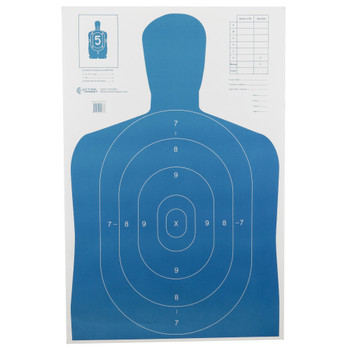 Action Target B-27E Economy Target, Blue Silhouette Cut Off Below Ring 7, 23"x35", 100 Per Box B-27EBLUE-100