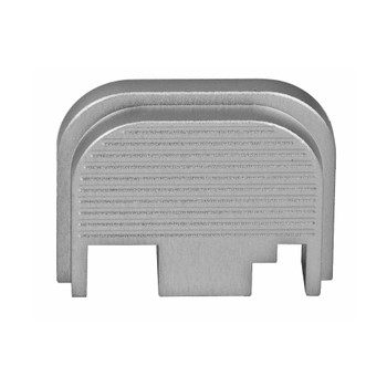 Bastion Slide Back Plate, Ridges, Silver Finish, Fits Glock 17-41 Models Gen 1-4 Only, Does Not Fit G42 or G43, Not Compatible With Gen 5 BASGL-SLD-RDG-SLV