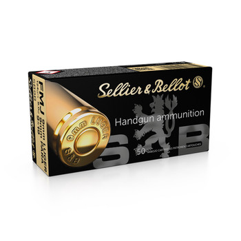 SELLIER & BELLOT 9mm 124 Grain FMJ Ammo, 50 Round Box (SB9B)