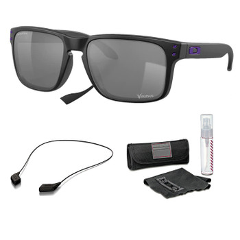 OAKLEY Holbrook Minnesota Matte Black/Prizm Black Sunglasses with Lens Cleaning Kit & Large Black Leash Kit (OO9102M9+07+103)