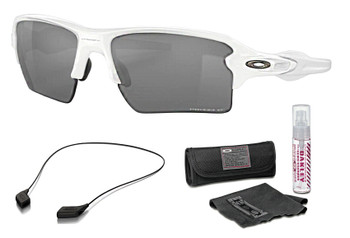 OAKLEY Flak 2.0 XL Polished White/PRIZM Black Polarized Sunglasses with Lens Cleaning Kit & Leash Kit Large Black (OO918876+07+103)