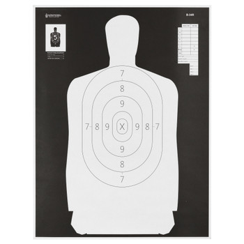 Action Target B-34R Reverse Qualification Target, 25 Yard Reduction Of B-27, Ivory Police Silhouette With Black Background, 17.5"x23", 100 Per Box B-34R-100