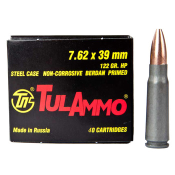 TULAMMO Steel Cased 7.62x39mm 122 Grain Hollow Point Ammo, 40 Round Box (UL076212)