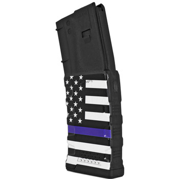 Mission First Tactical Magazine, 223 Remington, 556NATO, Fits AR-15, 30 Rounds, Blue Line American Flag EXDPM556D-AMB1