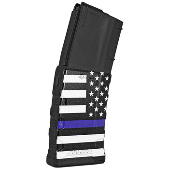 Mission First Tactical Magazine, 223 Remington, 556NATO, Fits AR-15, 30 Rounds, Blue Line American Flag EXDPM556D-AMB1