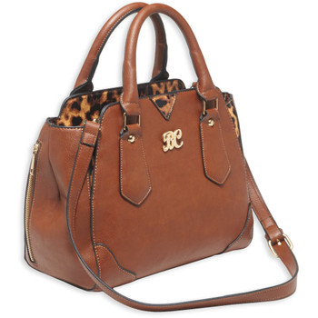 Bulldog Cases Satchel Style Purse, Leather, Universal Fit Holster Included, Chestnut w/Leopard Trim BDP-024