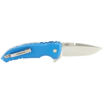 Hogue X1-Microflip, Folding Knife, 2.75", Drop Point, Tumbled Finish, Blue/Aluminum Frame, Plain Edge 24178-EXLRSR
