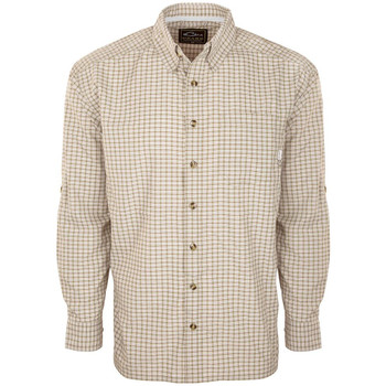 DRAKE Featherlite Check Long Sleeve Pale Khaki Shirt (DS2110-PKH)