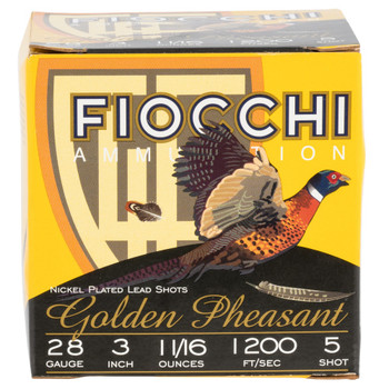 FIOCCHI Golden Pheasant 28Ga 3in #5 Nickel-Plated 25rd/Box Shotshell (283GP5)