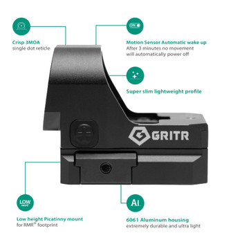 GRITR Caracara 3.0 MOA Single Red Dot Reticle Reflex Sight with Low Picatinny Mount