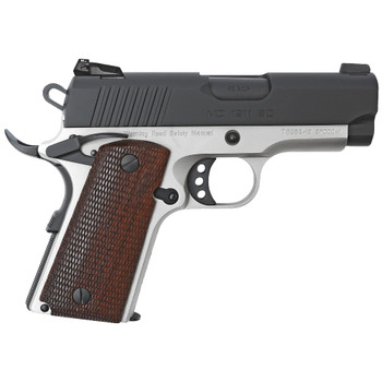Girsan MC1911 SC, 1911, Semi-automatic, Metal Frame Pistol, Officer, .45 ACP, 3.4" Barrel, Steel, Black and Silver, Synthetic Wood Grips, Fixed Sights, Ambidextrous Safety, 6 Rounds, 1 Magazine, Ambidextrous 390042