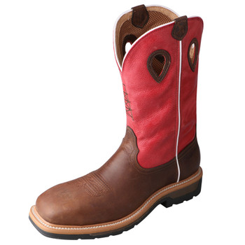 TWISTED X Men's Comp Toe Lite Western Distressed Latigo/Red WP Work Boot (MLCCW01)