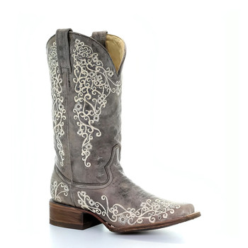 CORRAL Womens Crater Bone Embroidery Brown Square Toe Boots (A2663-LD)