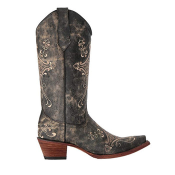 CIRCLE G by CORRAL Womens Black Crackle/Bone Embroidery Boots (L5048-LD)