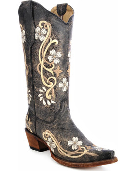 CORRAL Womens Black/Multi Color Floral Embroidery Boots (L5175-LD)