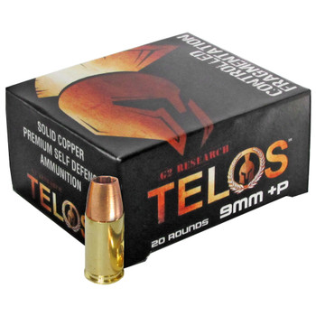 G2 Research Telos, 9MM +P, 92 Grain, Lead Free Copper, 20 Round Box, California Certified Nonlead Ammunition G00619