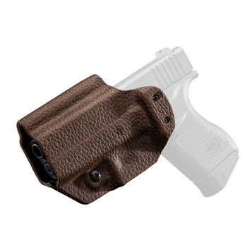 Mission First Tactical Hybrid Holster, Inside Waistband Holster, Ambidextrous, Fits Glock 43/43X, Kydex with Leather Shell, Includes 1.5" Belt Attachment, Brown H3-GL-3-BR1