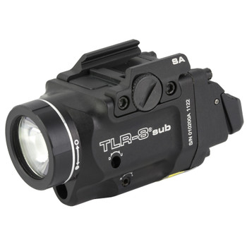 Streamlight Streamlight TLR-8 Sub, White LED with Red Laser, Fits Springfield Hellcat, 500 Lumens, Anodized Finish, Black, Includes (1) CR123a Battery, Low and High Switches 69419