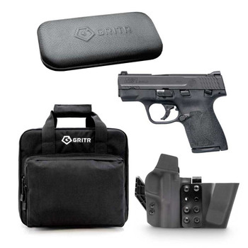 SMITH & WESSON M&P Shield M2.0 9mm 3.1in 1x7rd 1x8rd Black Semi-Auto Thumb Safety Pistol with GRITR IWB Kydex Left Hand Gun Holster For Smith & Wesson Shield/Shield Plus, GRITR Multi-Caliber Universal Gun Cleaning Kit and GRITR Soft Pistol Case