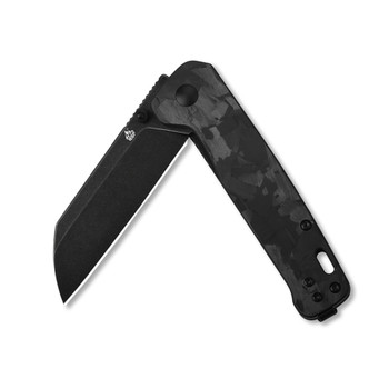QSP Penguin Black Shredded CF Overlay G10 Copper Washer Pocket Knife (QS130-U-Penguin)