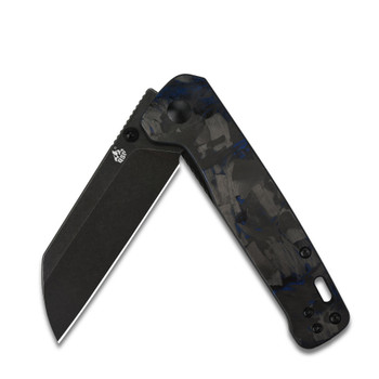 QSP Penguin Blue Shredded CF Overlay G10 Copper Washer Pocket Knife (QS130-UBL-Penguin)