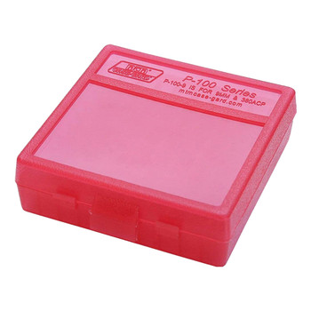 MTM Flip-Top 9mm 380 ACP 100 Round Clear Red Ammo Box (P-100-9-29)