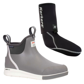 XTRATUF Men's Sport Ankle Deck Gray Size 8 Boot and KORKERS I-Drain Neoprene 3.5mm Black Size S Guard Sock