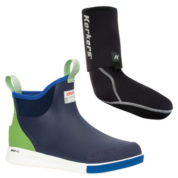 XTRATUF Men's Sport Ankle Deck Blue Size 9 Boot and KORKERS I-Drain Neoprene 3.5mm Black Size M Guard Sock