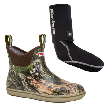 XTRATUF Men's Ankle Deck Mossy Oak Country DNA Size 13 Boot and KORKERS I-Drain Neoprene 3.5mm Black Size XL Guard Sock