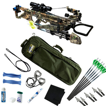 EXCALIBUR 400 TD Crossbow Package, Extinguisher Arrow Puller and Lumenok Deactivator, ProFlight Arrows, Explore Case, Boltcutter Broadheads, Crossbow Maintenance Utility Pack, Micro/DualFire String, Standard Excalibur Stringer, GRITR Cleaning Cloth