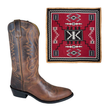 SMOKY MOUNTAIN BOOTS Men's Denver Brown Leather Western 13EE Boots and WYOMING TRADERS Aztec Maroon Black Silk Scarf