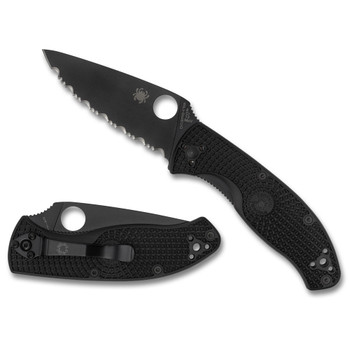 SPYDERCO Tenacious Lightweight Black Serrated Blade Black FRN Handle Folding Knife (C122SBBK)