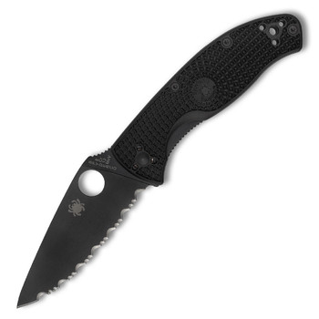 SPYDERCO Tenacious Lightweight Black Serrated Blade Black FRN Handle Folding Knife (C122SBBK)