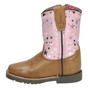 SMOKY MOUNTAIN BOOTS Kid's Autry Brown/Pink Leather Western Boots (3228T)