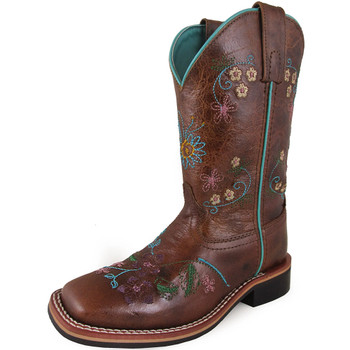 SMOKY MOUNTAIN BOOTS Youth Girls Floralie Brown Leather Cowboy Boots (3841Y)
