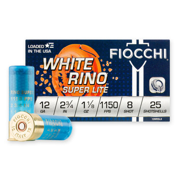 FIOCCHI White Rino Super Light 12Ga 2.75in #8 Lead 25rd/Box Shotshell (12WRSL8)